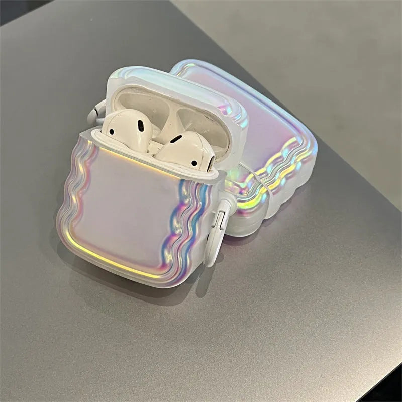 AirPods silicone protective case with holographic laser design and magic ring colour effect