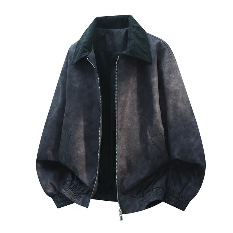 Men's stitching lapel casual jacket in a Lycra and vinyl blend available in multiple colours