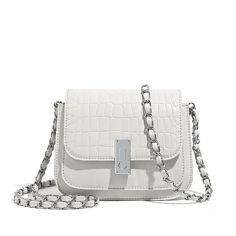 Women's black PU leather chain shoulder bag with phone compartment and crossbody strap