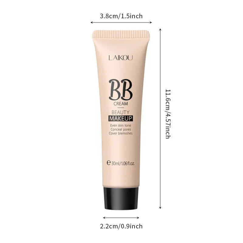 30ml tube of natural finish BB cream showing nine colour shade options from Ivory White to Brown