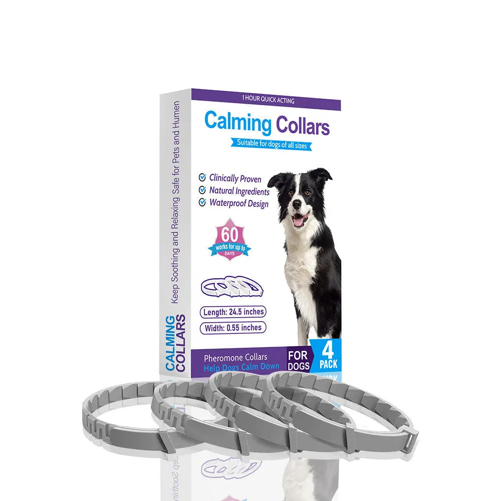 Four dog anxiety relief collars with Chinese style monochrome patterns in assorted colours