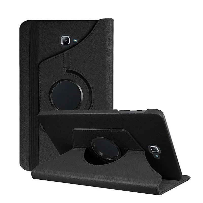 Lenovo tablet rotating leather case in clamshell design showing litchi grain texture in black colour