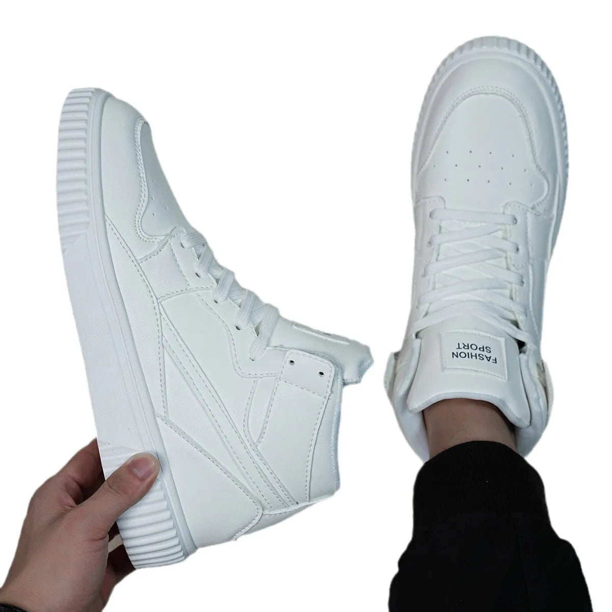 Men's white round toe casual microfiber shoes for autumn and winter leisure wear