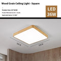 Nordic wood grain finish LED bedroom light with square iron art frame in modern simplicity design