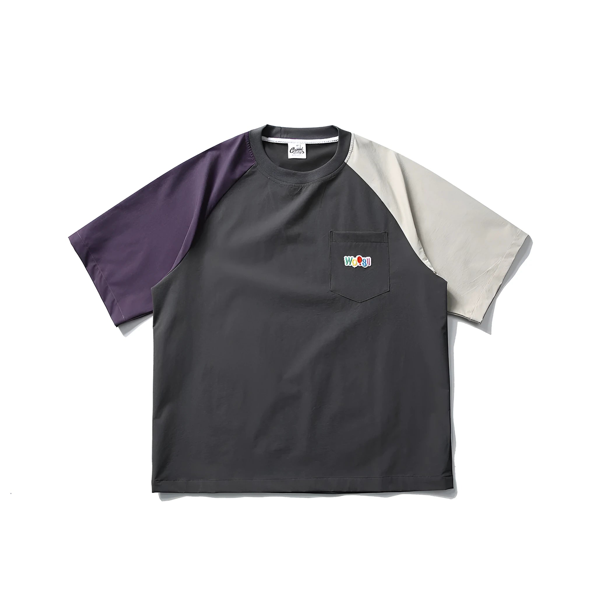 Men's dark grey quick-dry T-shirt with contrast colour raglan sleeves in loose fit