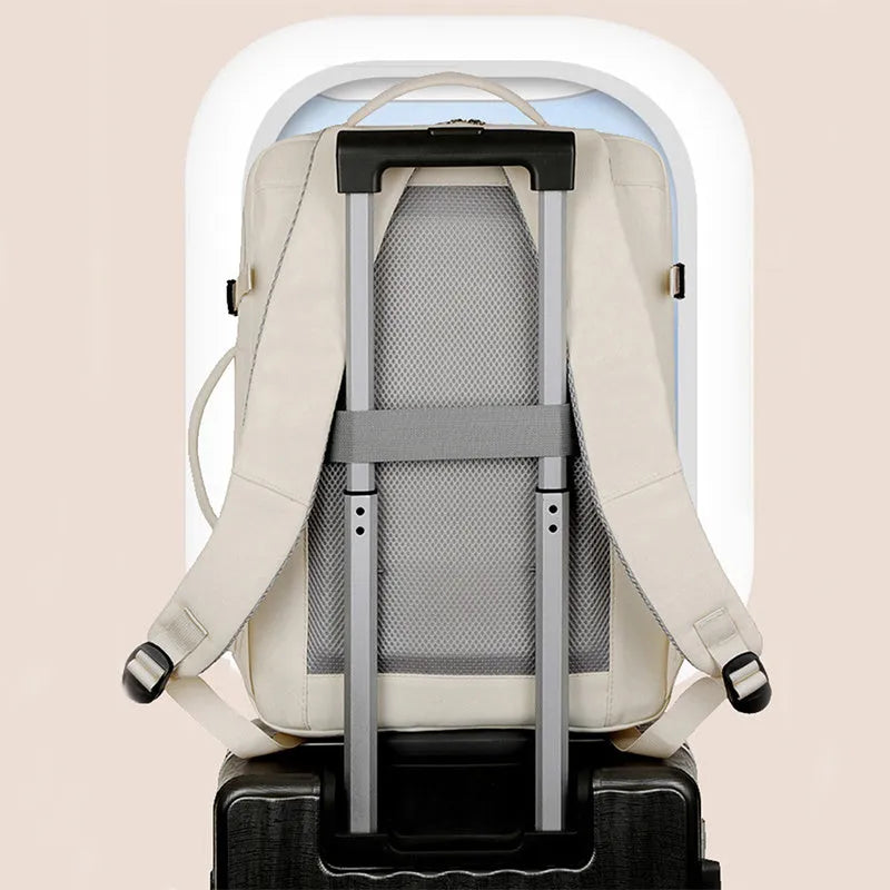 Waterproof Oxford cloth backpack with multiple pockets, shown in black colour, displaying laptop compartment and zippered organisers.