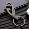 Zinc alloy double ring keychain in black, chrome or nickel colour measuring 8.3x3.5cm