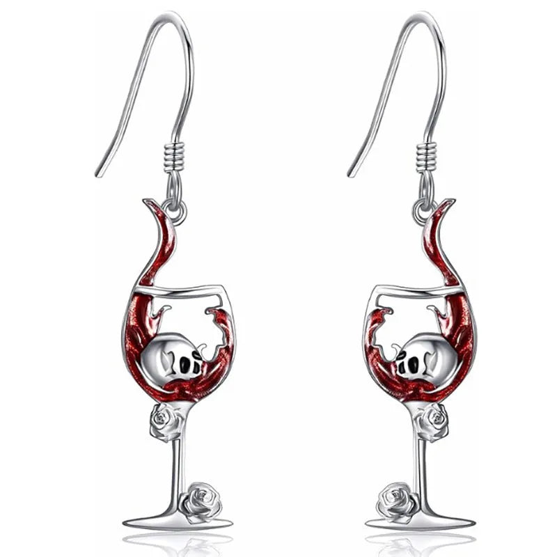 Halloween skull wine glass earrings in geometric design with electroplated zinc alloy