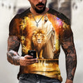 Men's grey t-shirt with a detailed 3D printed Jesus pattern on the chest, short sleeves.
