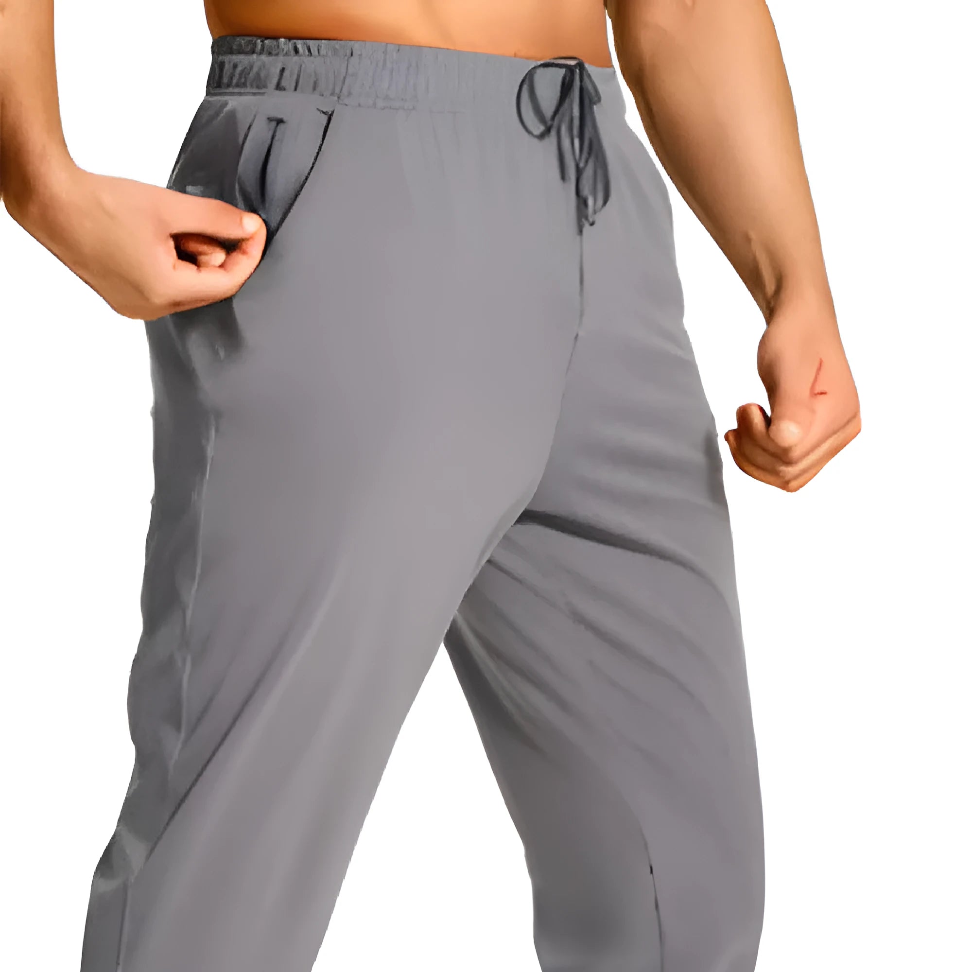 Men's loose-fit casual polyester trousers in a solid colour, shown in one of thirteen available colour codes.