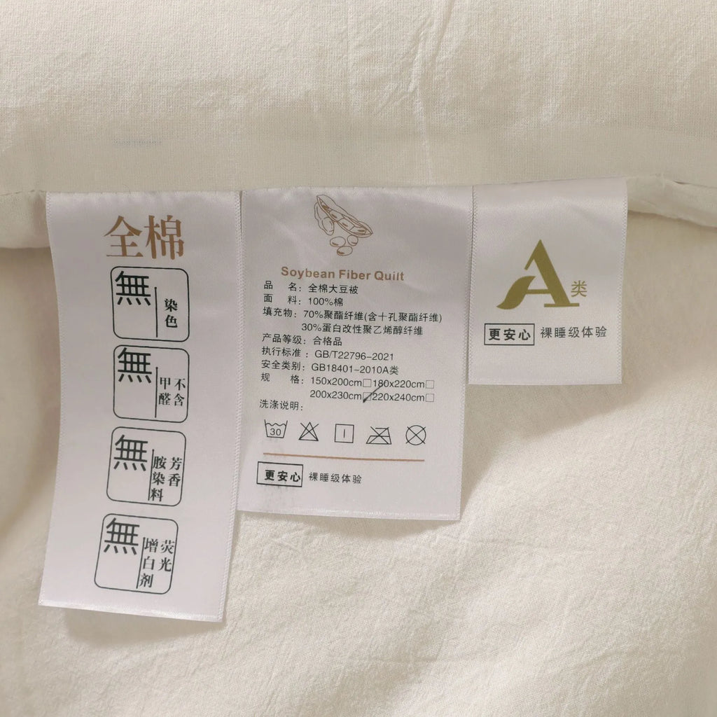 Soybean fibre pure cotton quilt in grey colour showing twill weave texture and zipper connection detail