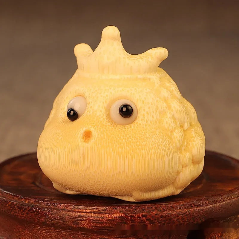 Solid bamboo carving of a Crown Princess toad ornament