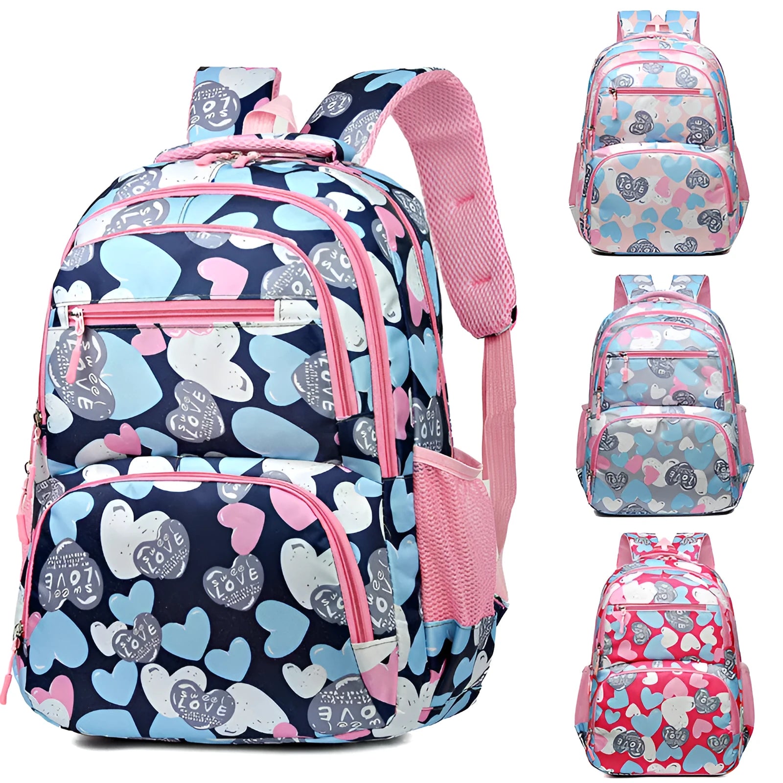 Oxford cloth student backpack with air pillow shoulder straps in blue, red, gray, or pink