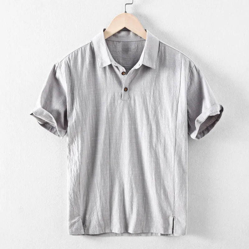 Men's loose fit linen cotton shirt in light grey solid colour