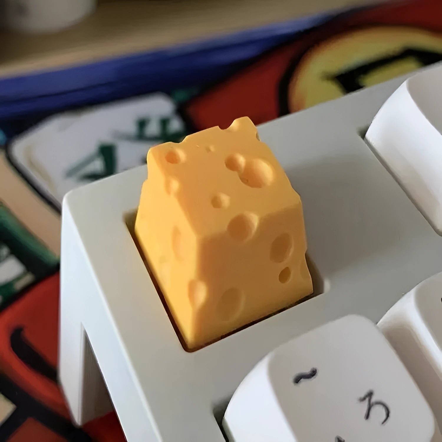 Yellow resin cheese-themed key cap for mechanical keyboards