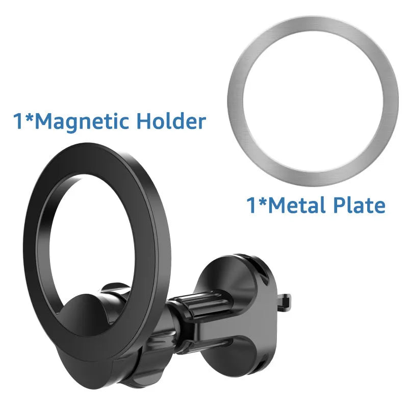Black magnetic car air vent phone holder with O-ring bracket for 6.8 inch mobile devices