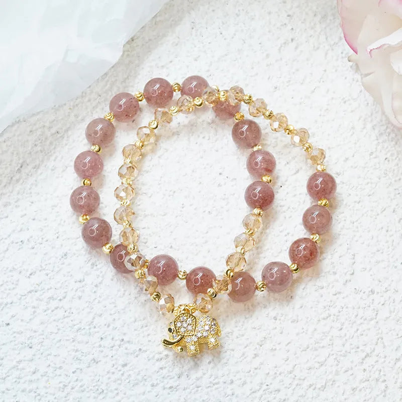 Retro colour hair crystal bracelet for women with strawberry quartz accents and ethnic design details