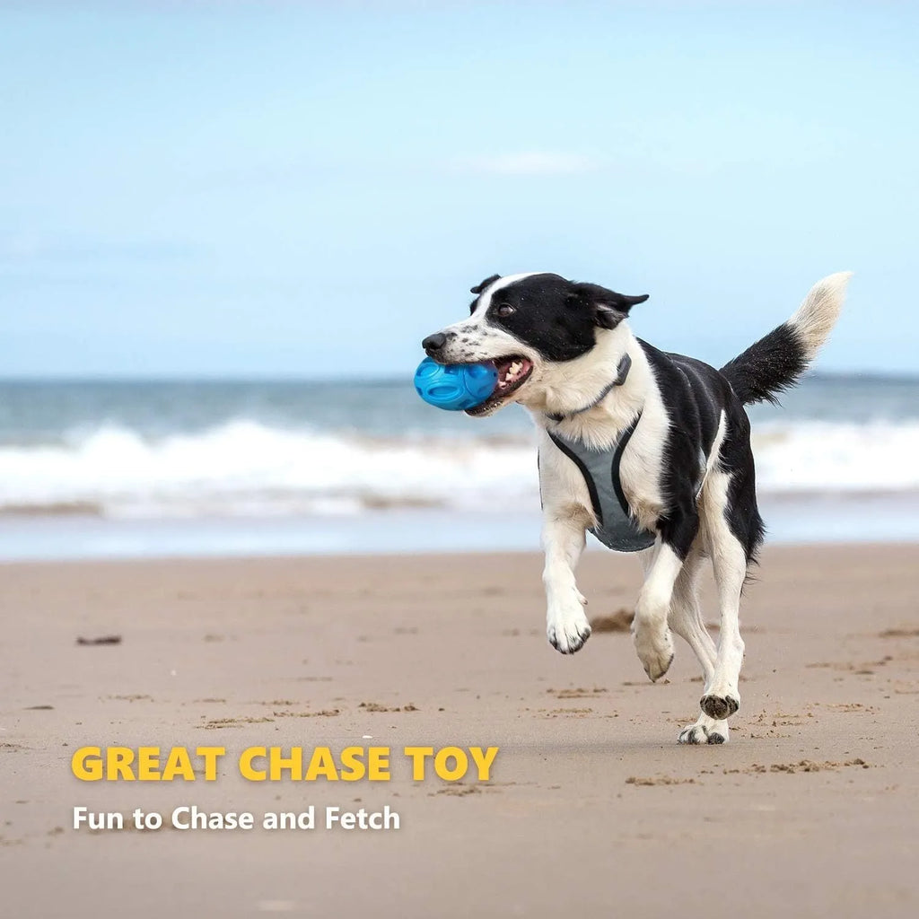 Natural rubber squeaky dog chew ball toy for medium and large breed aggressive chewers in blue, green, orange colours