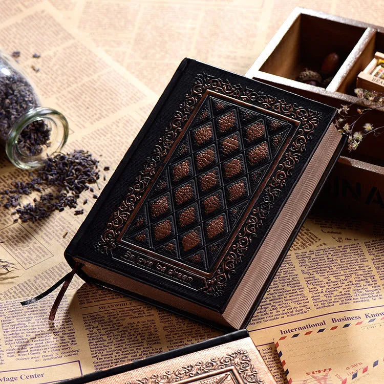 Embossed faux leather notepad with a super thick, textured cover in bronze colour