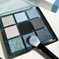 MUGELEEN nine-colour eye shadow palette 08 showing matte and shimmer blue smoked eye shadows