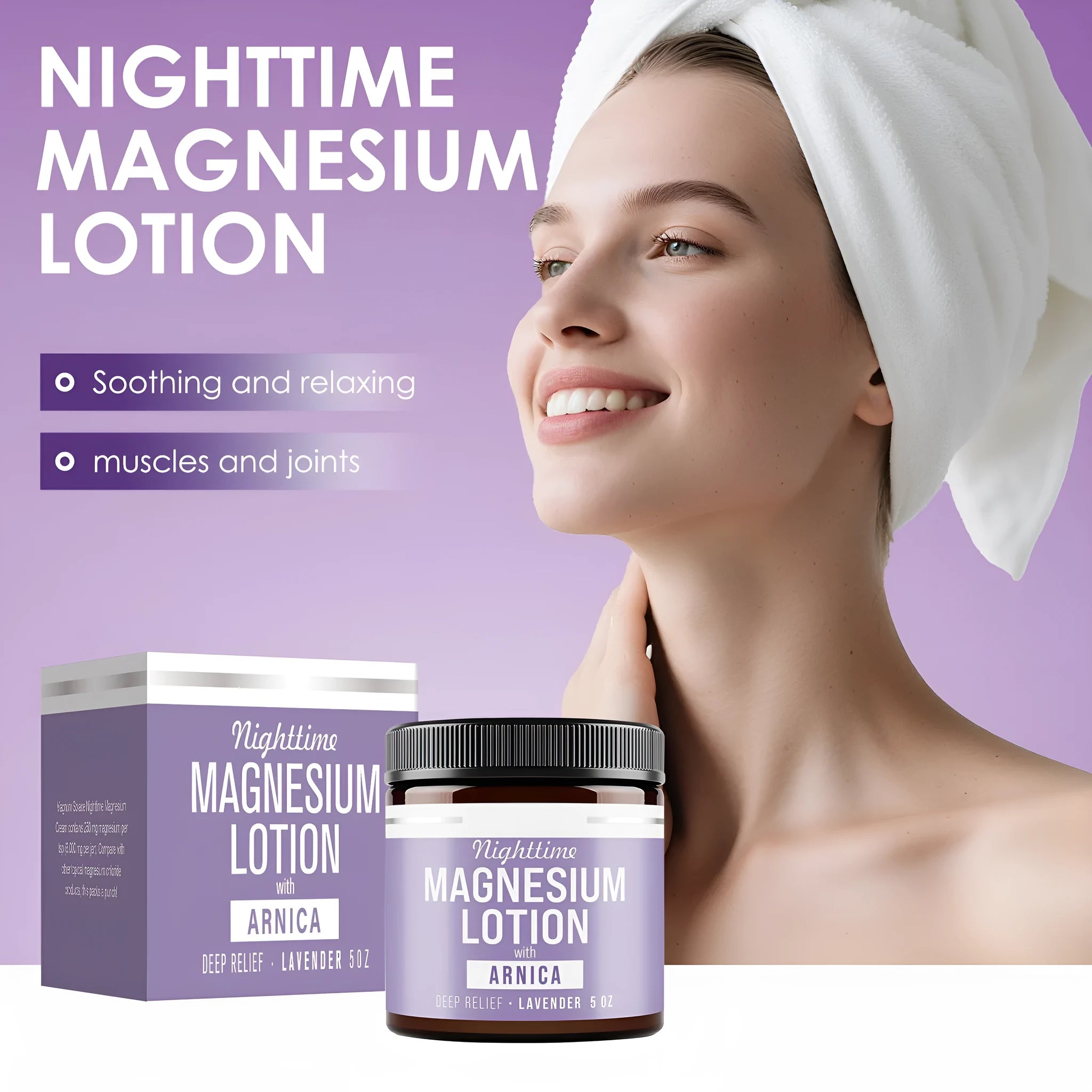 Magnesium body butter cream in 7.1cm square jar with 150ml volume