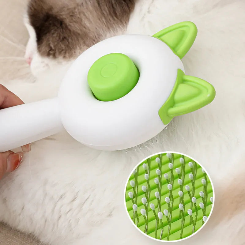Self-cleaning cat grooming comb with massage function in greenish white colour