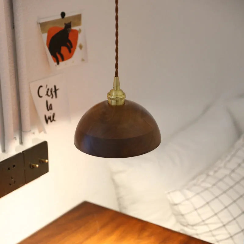 Black walnut wood and copper single-head droplight chandelier pendant light