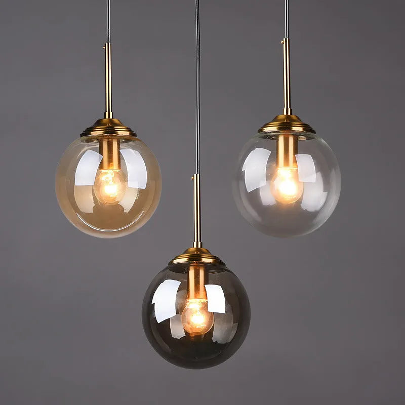 Modern round glass ball chandelier with spherical glass elements in Nordic style design