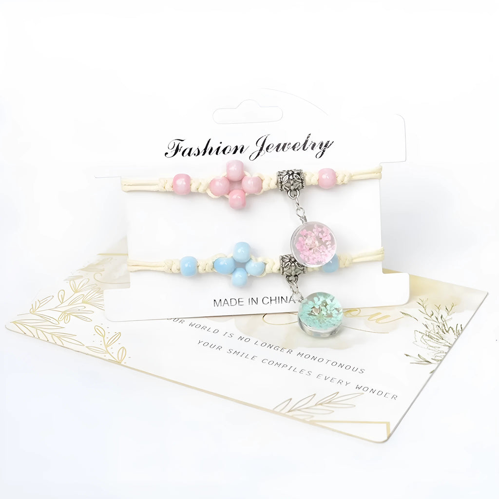 Glass dried flower bracelet with large 1.4cm beads containing real preserved flowers in multiple colour options
