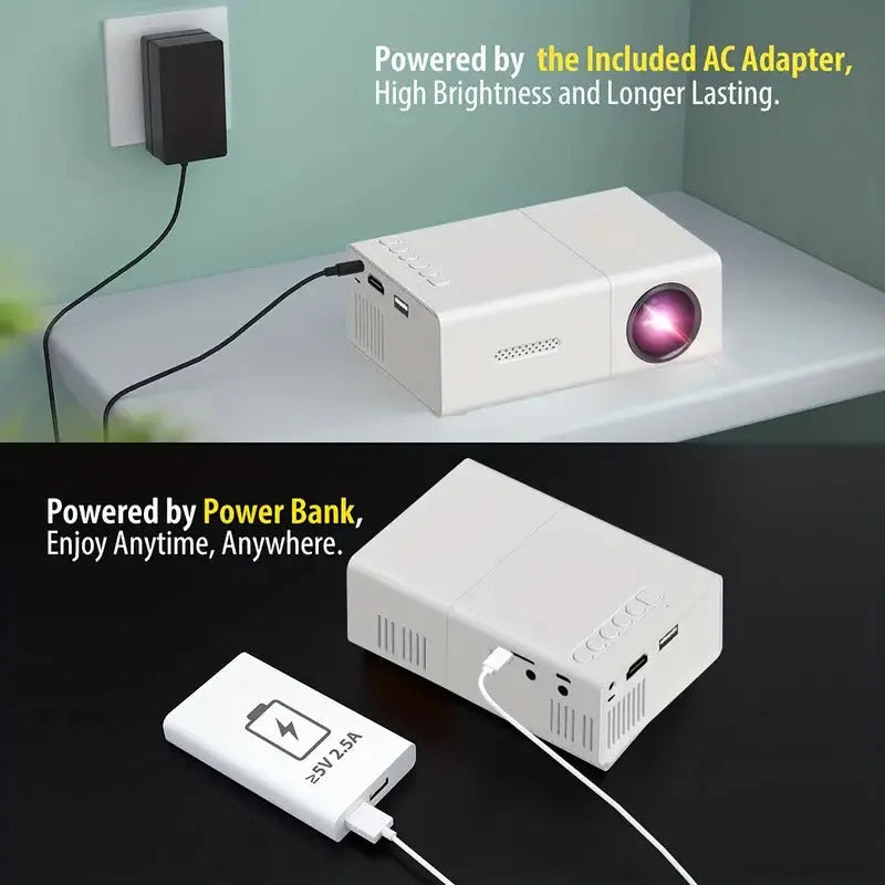 M100 portable mini home projector in black or white colour with remote control and cables