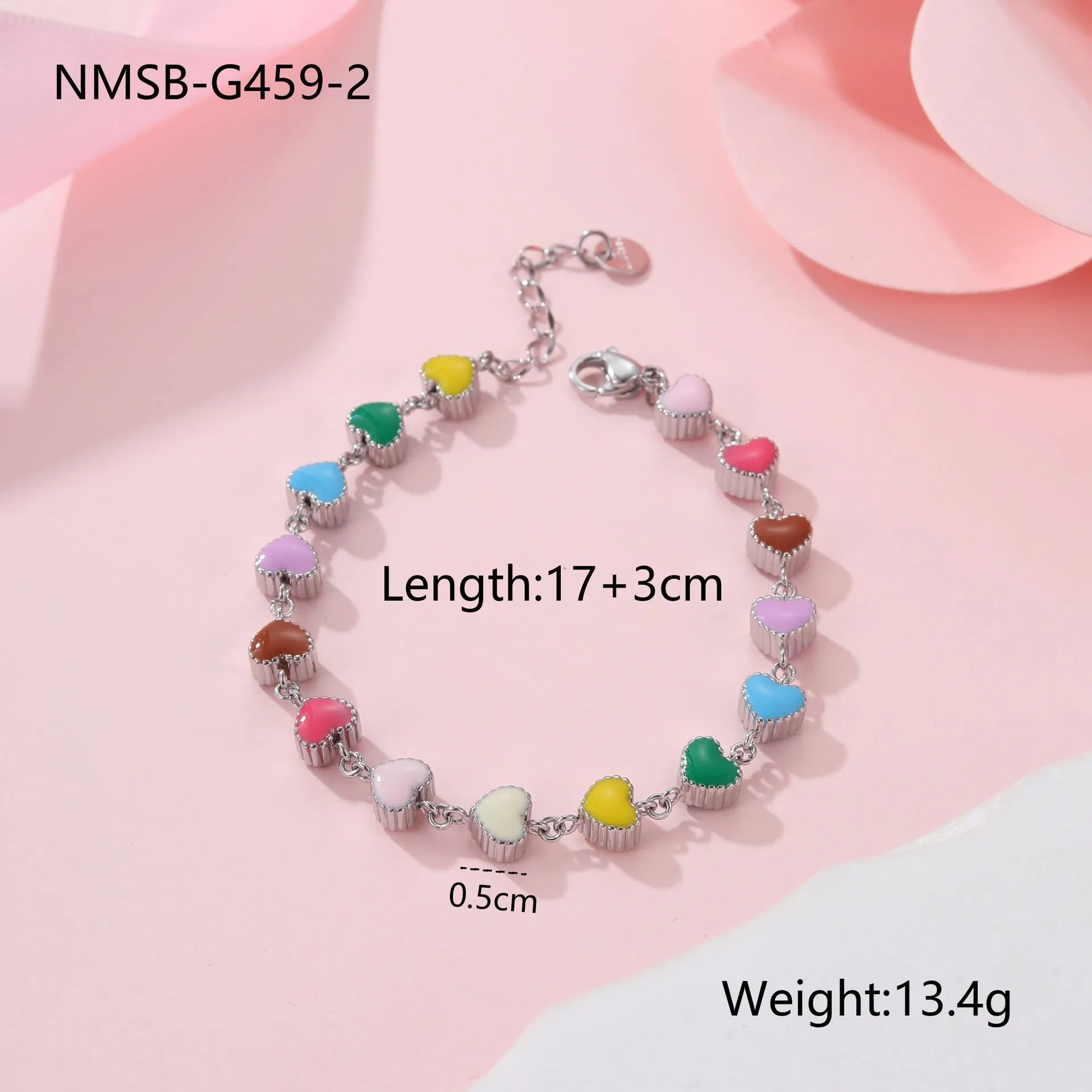 Women's heart-shaped stainless steel bracelet with 18K gold plating in gold and steel colour options