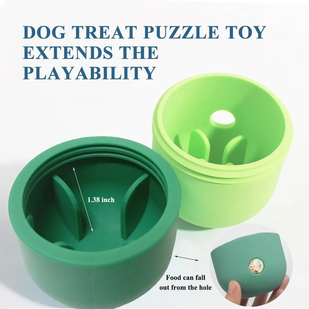 Food grade silicone dog treat puzzle toy in yellow and green, measuring 8cm by 11cm