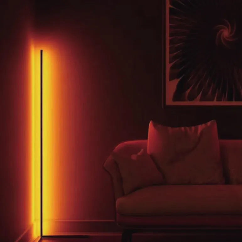 Black aluminium alloy smart floor lamp with silicone shade and remote control for RGBW lighting