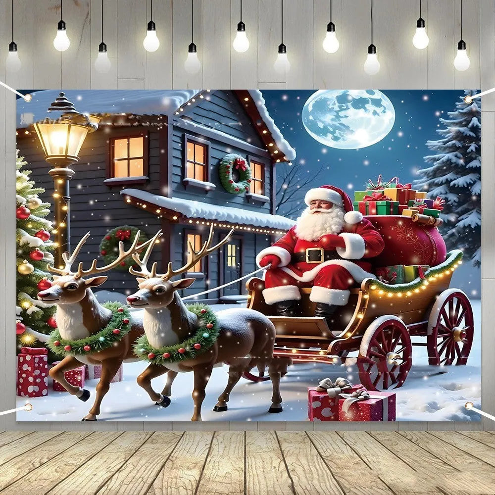Christmas banner with Santa Claus night scene measuring 210 by 150 cm
