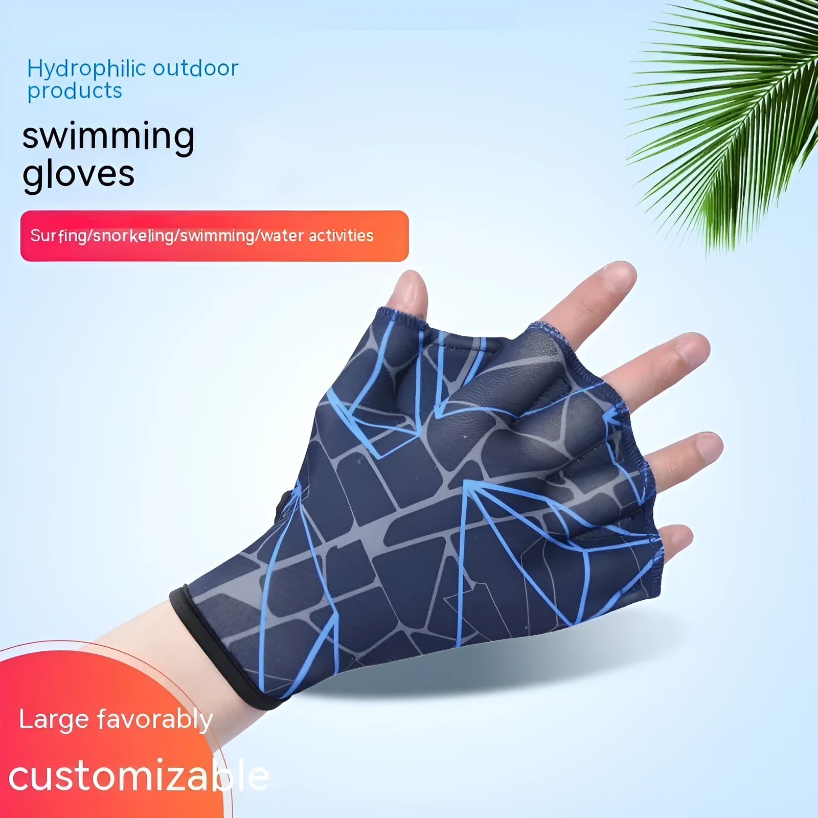 Duck feet webbed swimming gloves in nylon with colour print options and sizes S, M, L