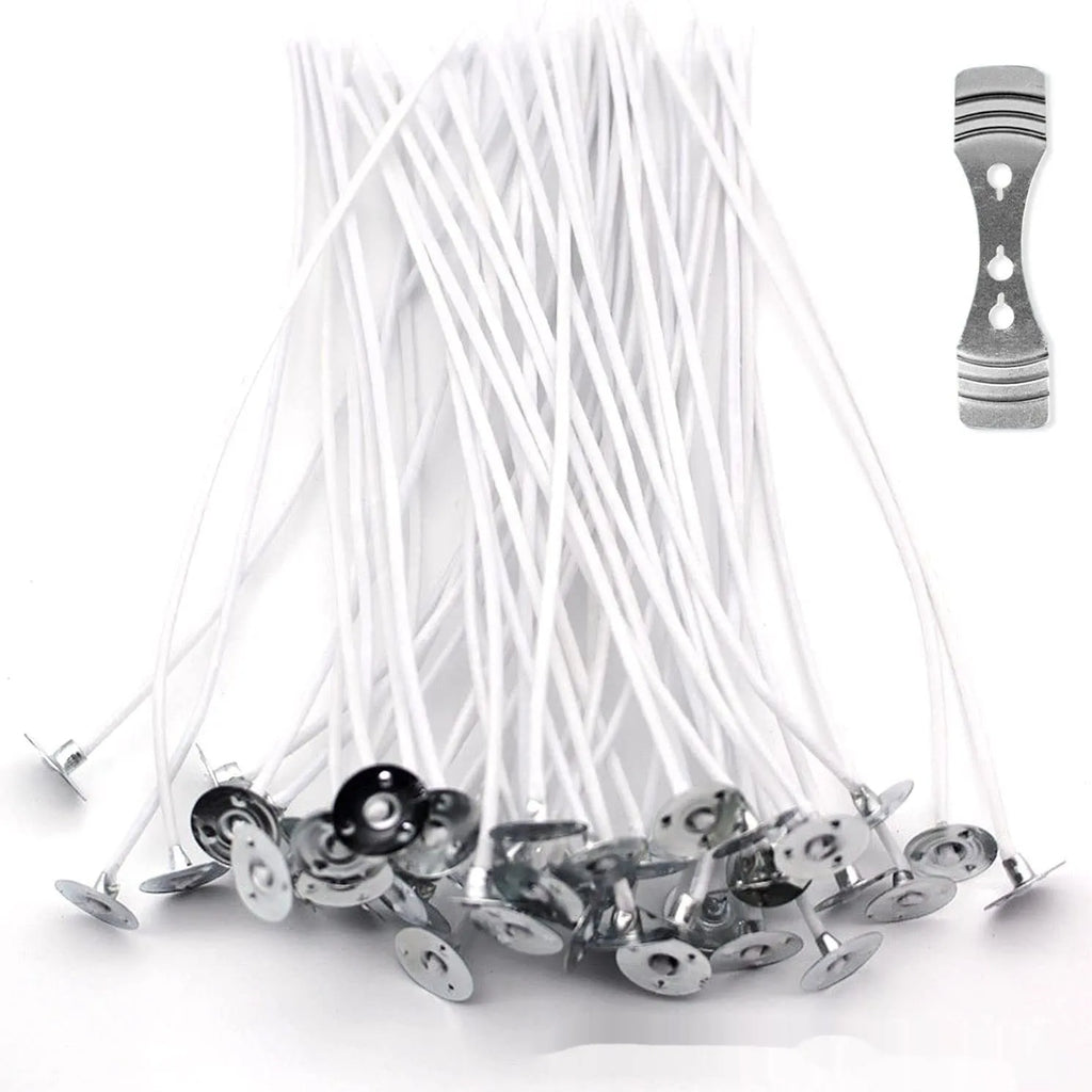 White cotton candle wicks for DIY candle making in three lengths with bulk pack options