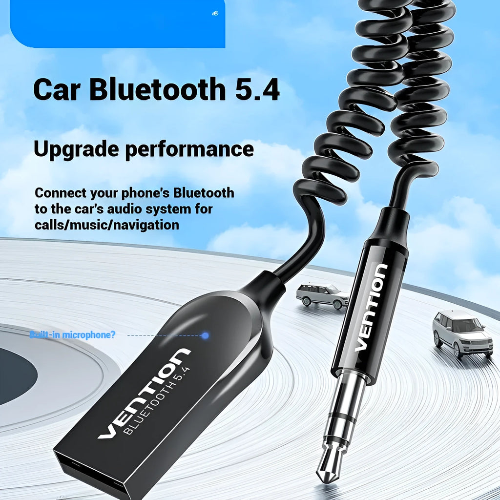 NAI USB car Bluetooth audio receiver with USB-A and 3.5mm inputs for wireless vehicle audio