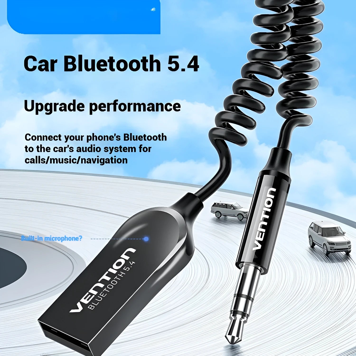 NAI USB car Bluetooth audio receiver with USB-A and 3.5mm inputs for wireless vehicle audio