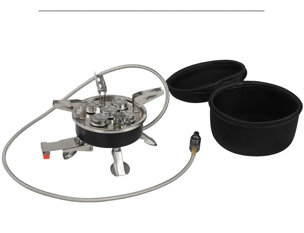 Silver portable split stove with stainless steel and copper construction for outdoor cooking