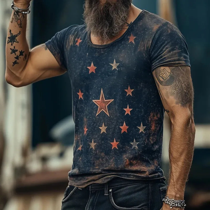 Loose-fit art retro short sleeve t-shirt with a raised 3D creative pattern on the front.