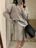 Women's casual knitted sweater and shorts suit in imitation cashmere, Japanese Korean style with embroidery.