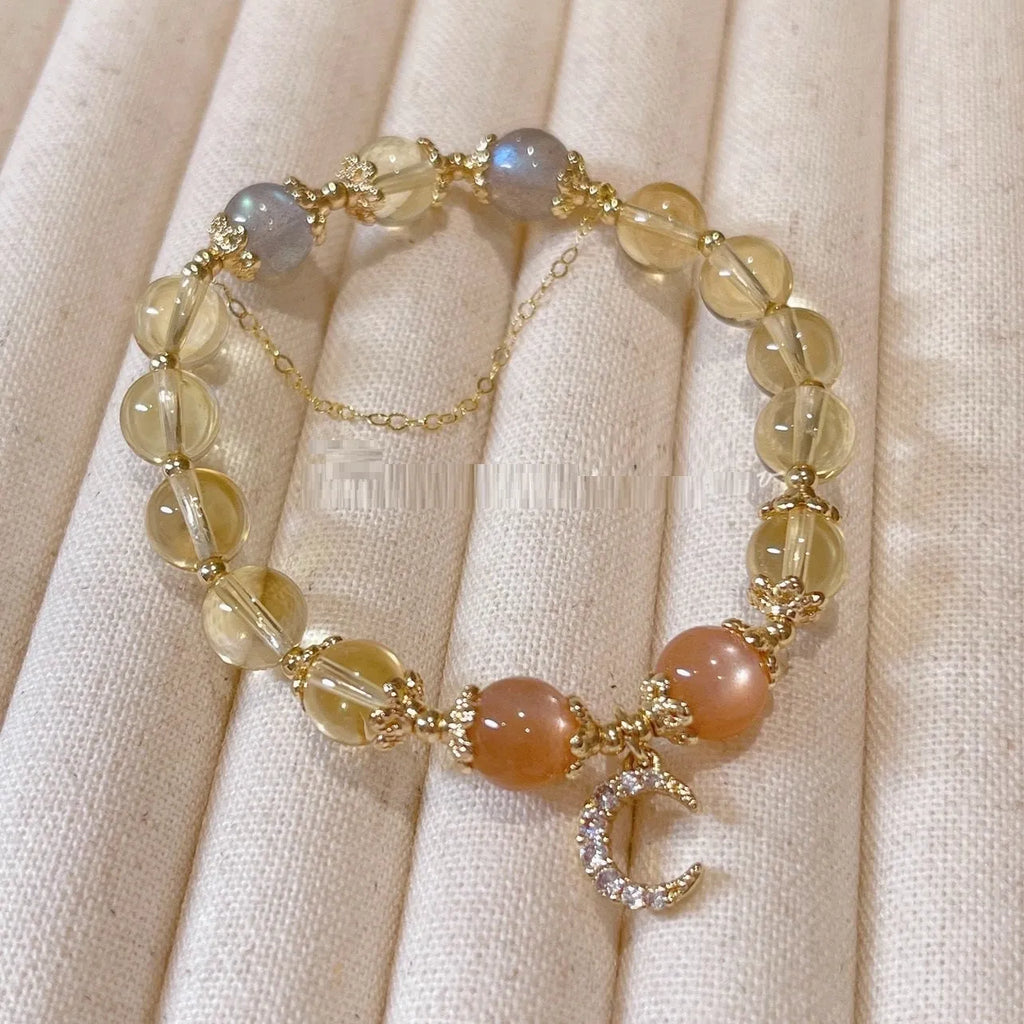 Citrine moonstone crystal bracelet with gold electroplated finish and diamond-shaped design