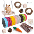 Wooden pet toy set with natural materials for rabbits, guinea pigs, and parrots