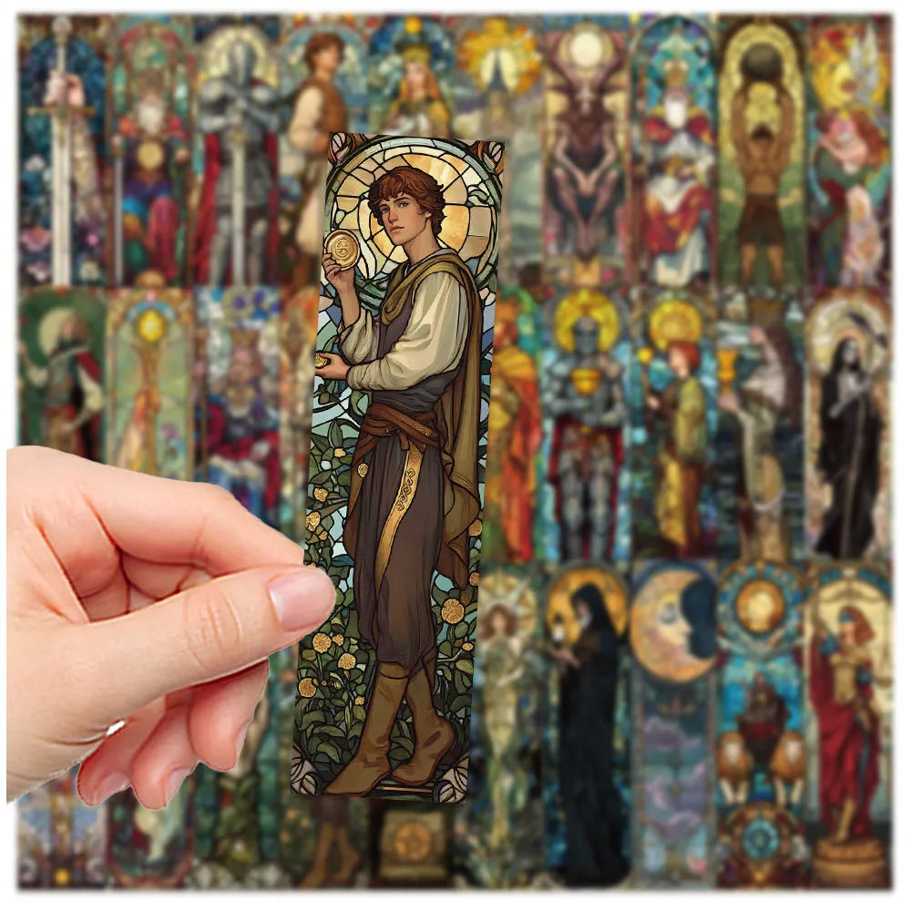 Set of 30 painted glass tarot design paper bookmarks in cute homemade style