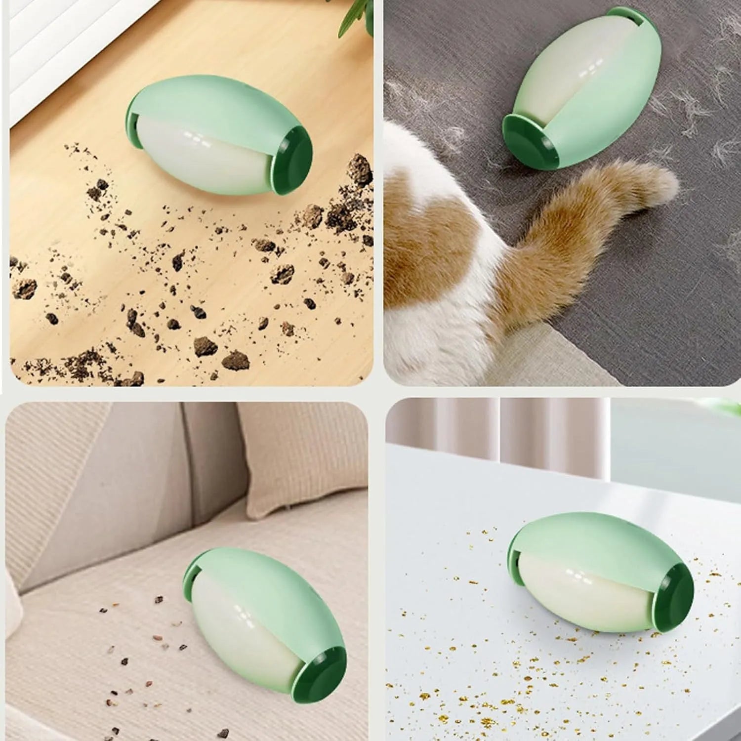 Green and white reusable gel lint roller ball for pet hair removal on fabrics