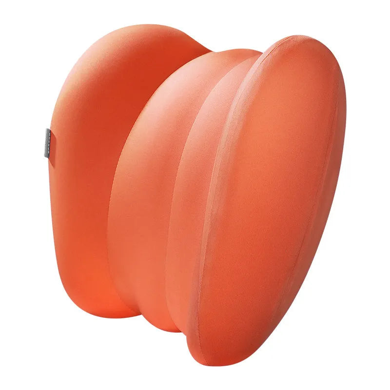 Grey and orange headrest and lumbar pillow set for suspension bin car driver comfort