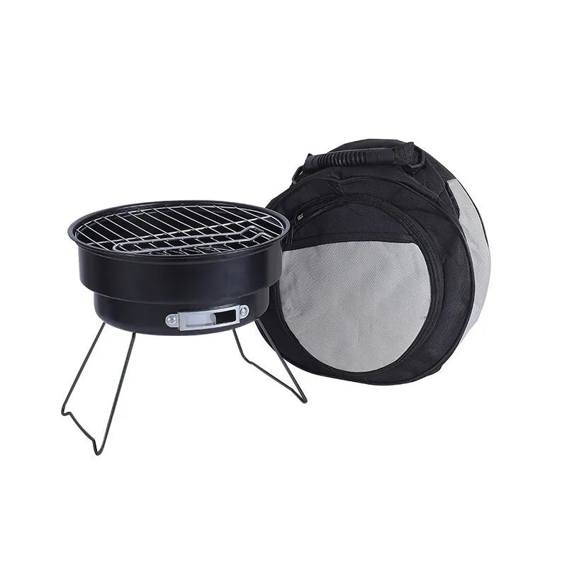 Small folding round ice stove with grill mesh, barbecue grill, furnace leg and carbon clip for outdoor cooking