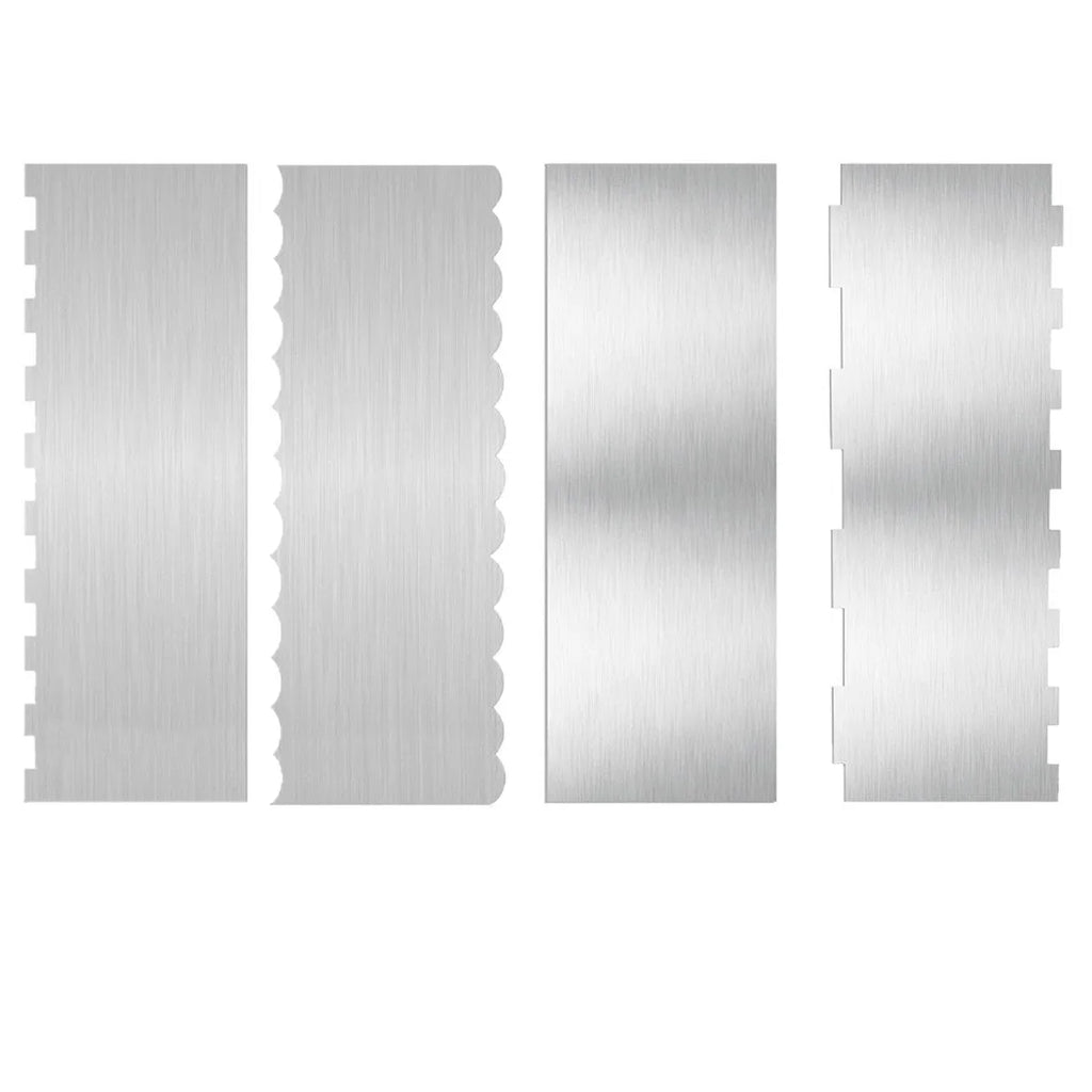 Stainless steel cake scraper with geometric polygon patterns for cream application