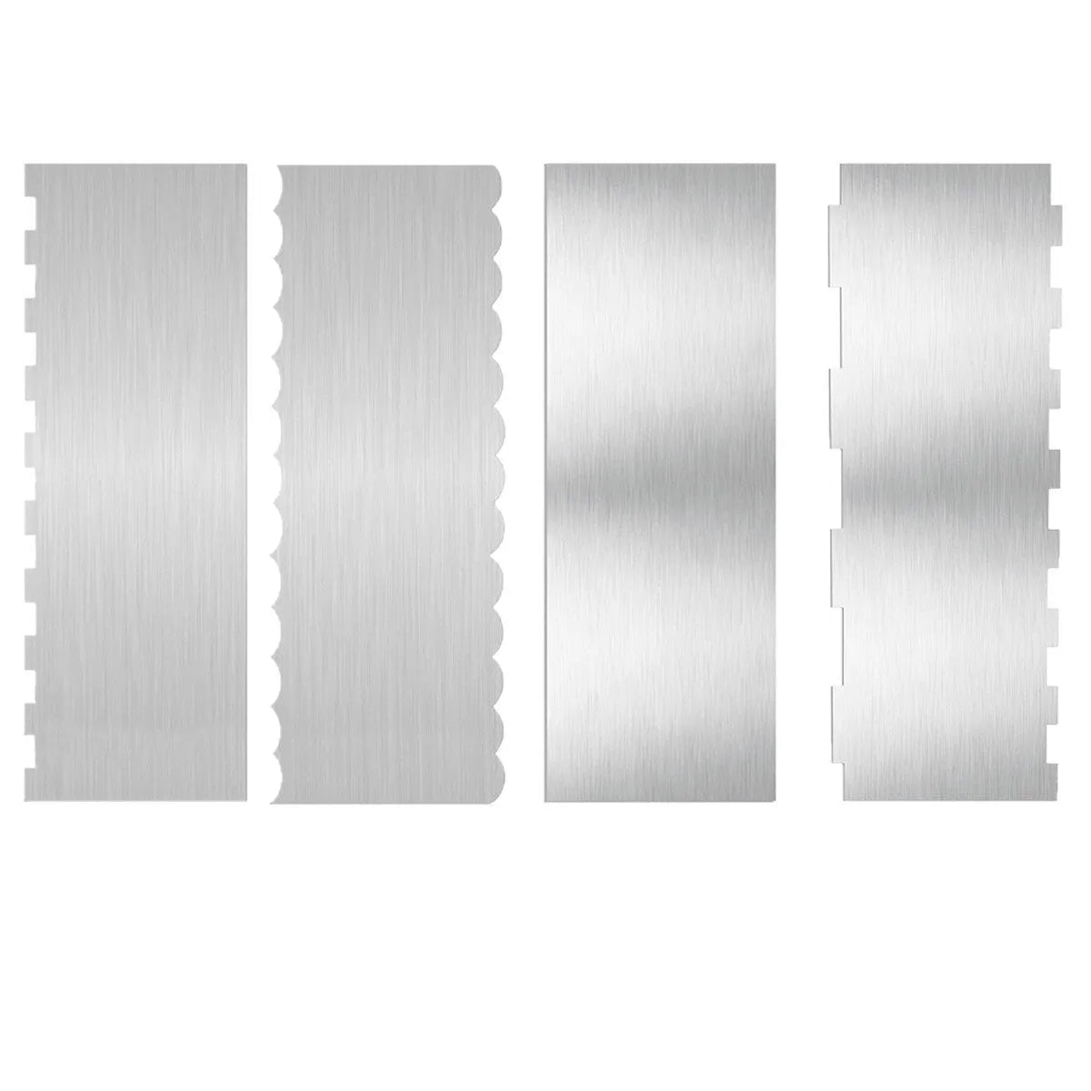 Stainless steel cake scraper with geometric polygon patterns for cream application