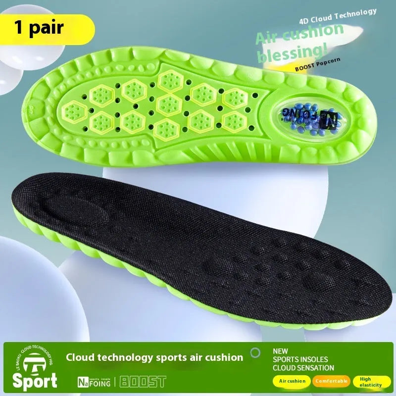 Green Pu air cushion sports insoles with argy wormwood for shock absorption and sweat control